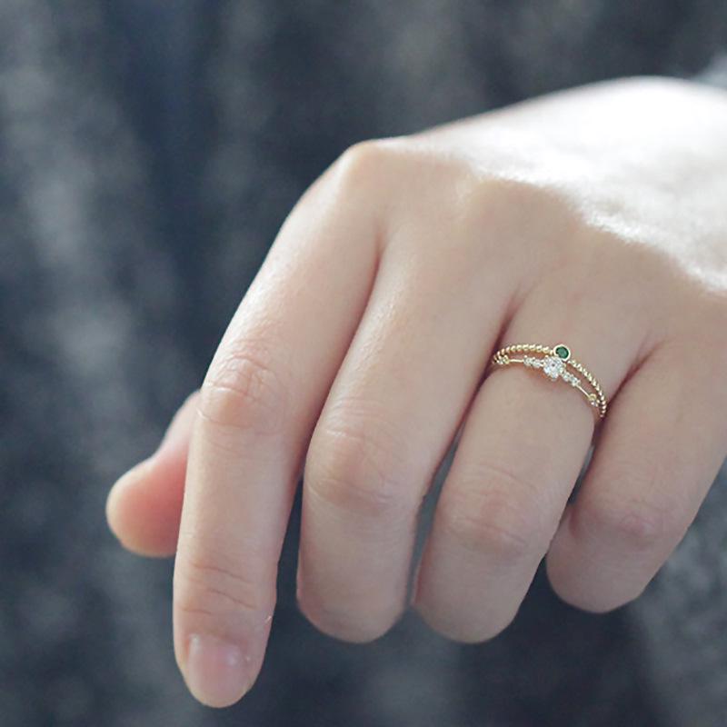 Bague Haricot Zircon Vert Émeraude - Style Japonais & Coréen Empilable Design Torsadé