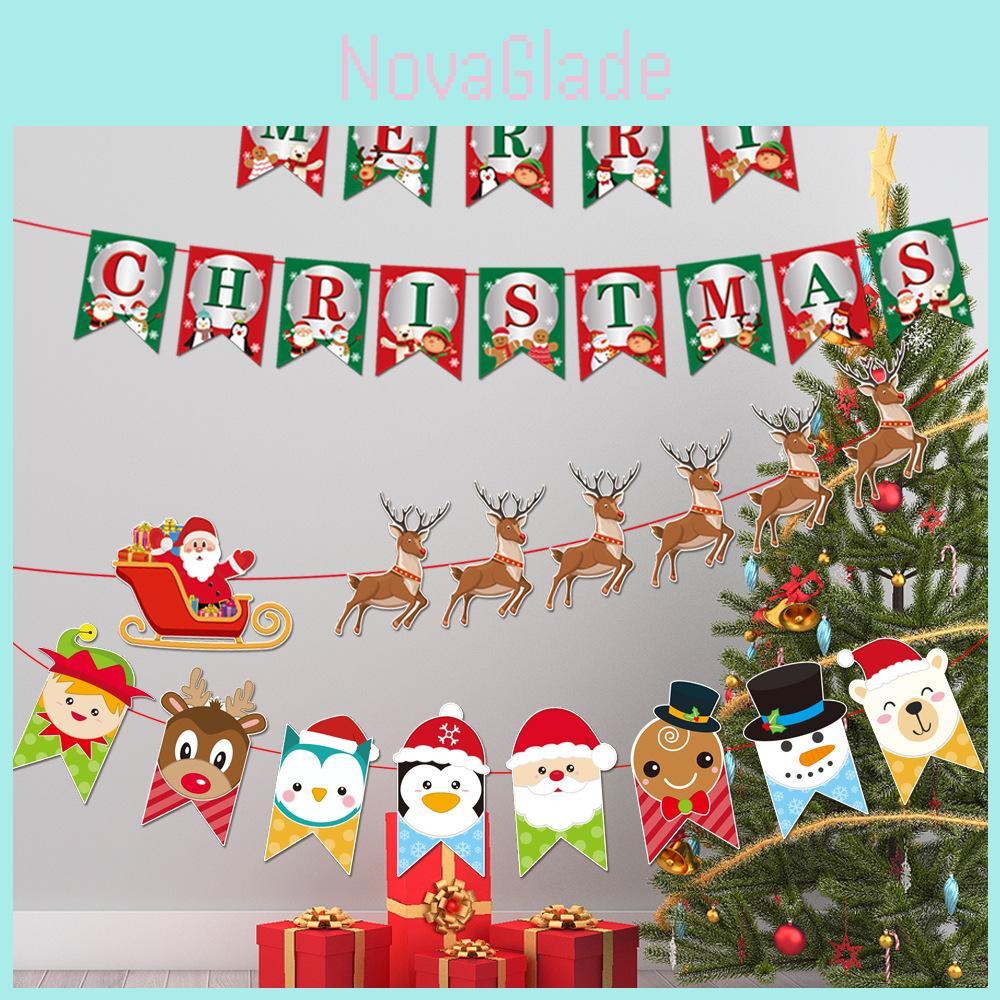 Adorable Cartoon Santa Reindeer Paper Banner For Festive Christmas Decorations