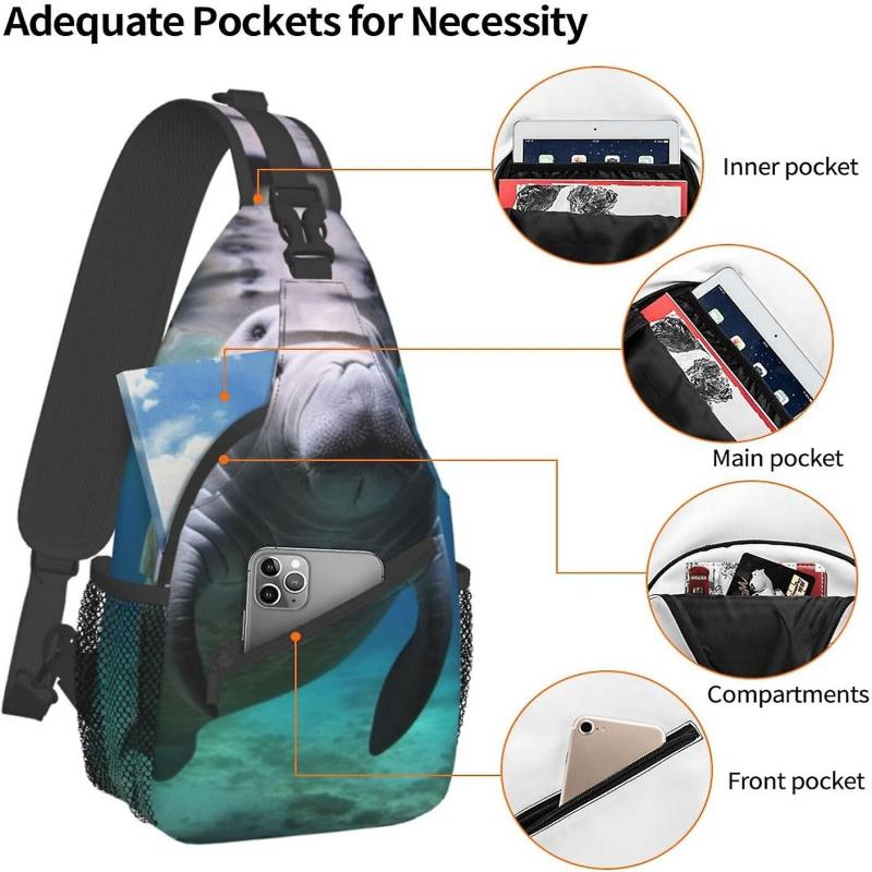 AU864 Ocean Animal Manatee Crossbody Sling Backpack Sling Bag Chest Bag Shoulder Bag Casual Day Pack For Unisex