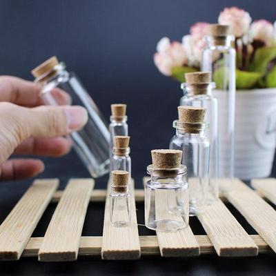 50 Mini Transparent Glass Bottles with Wooden Cork Lids for Sand Art, Wishes, and Gifts