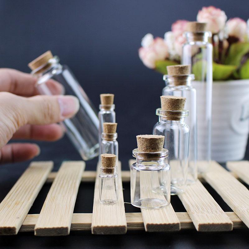 50 Mini Transparent Glass Bottles with Wooden Cork Lids for Sand Art, Wishes, and Gifts