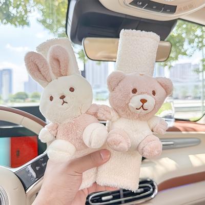 Universal 3D Car Seat Belt Shoulder Pads Featuring Cute Bear And Rabbit Designs, Making Your Journey More Comfortable