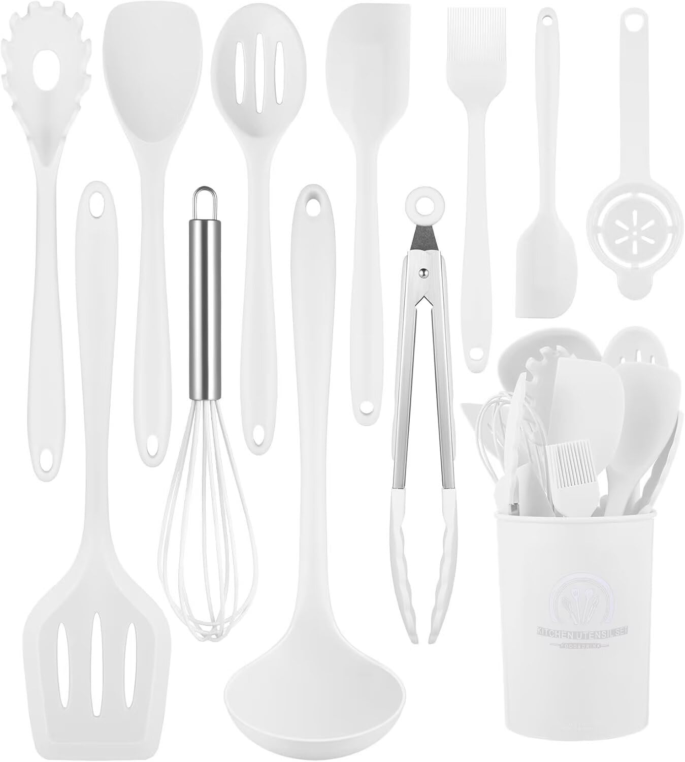 

Upgraded ALLUCK Cookware Kitchen Utensil Baking Kitchen Silicone Kitchen Storage Pasta Spoon 2025 Edition Set, 12-Piece Set, Heat-Resistant, белый