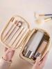 Large Capacity Double-Layer Makeup Bag, PU Leather Waterproof Cosmetic Bag, Makeup Organizer, Lightweight Toiletry Bag With Comp
