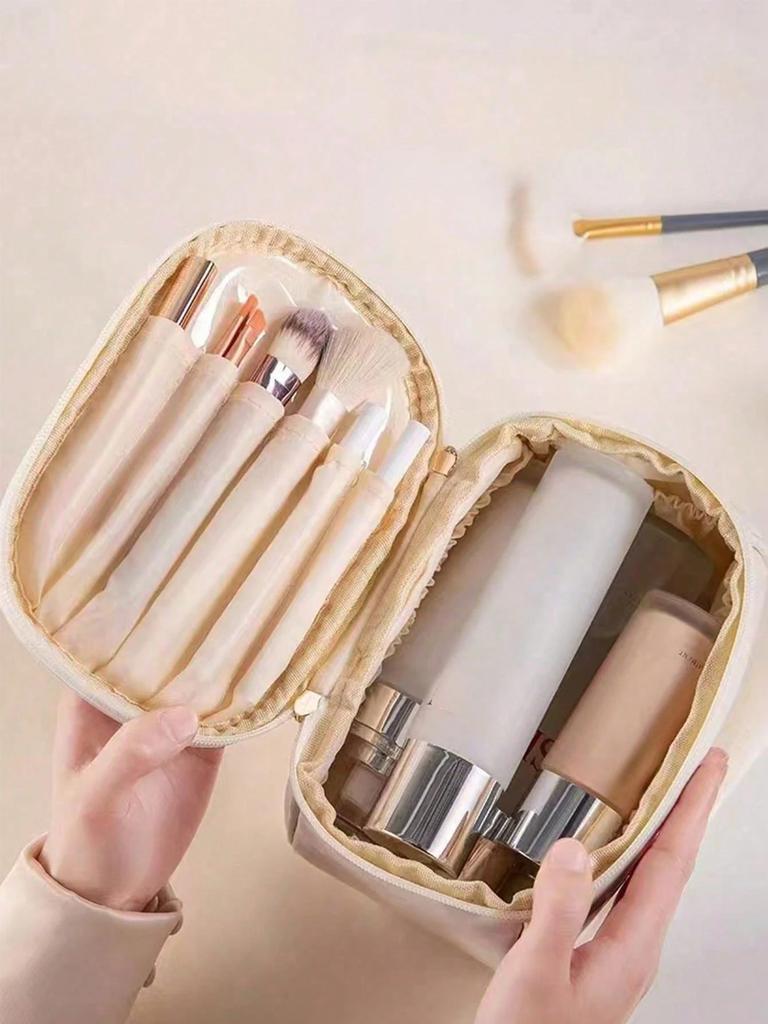 Large Capacity Double-Layer Makeup Bag, PU Leather Waterproof Cosmetic Bag, Makeup Organizer, Lightweight Toiletry Bag With Comp