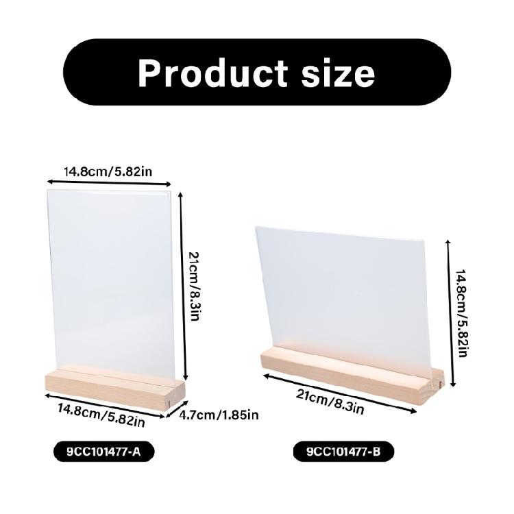 2PCS Acrylic Display Stand Clear Poster Display Stand with Wood Base for Offices School Wedding Restaurant Store Cafe
