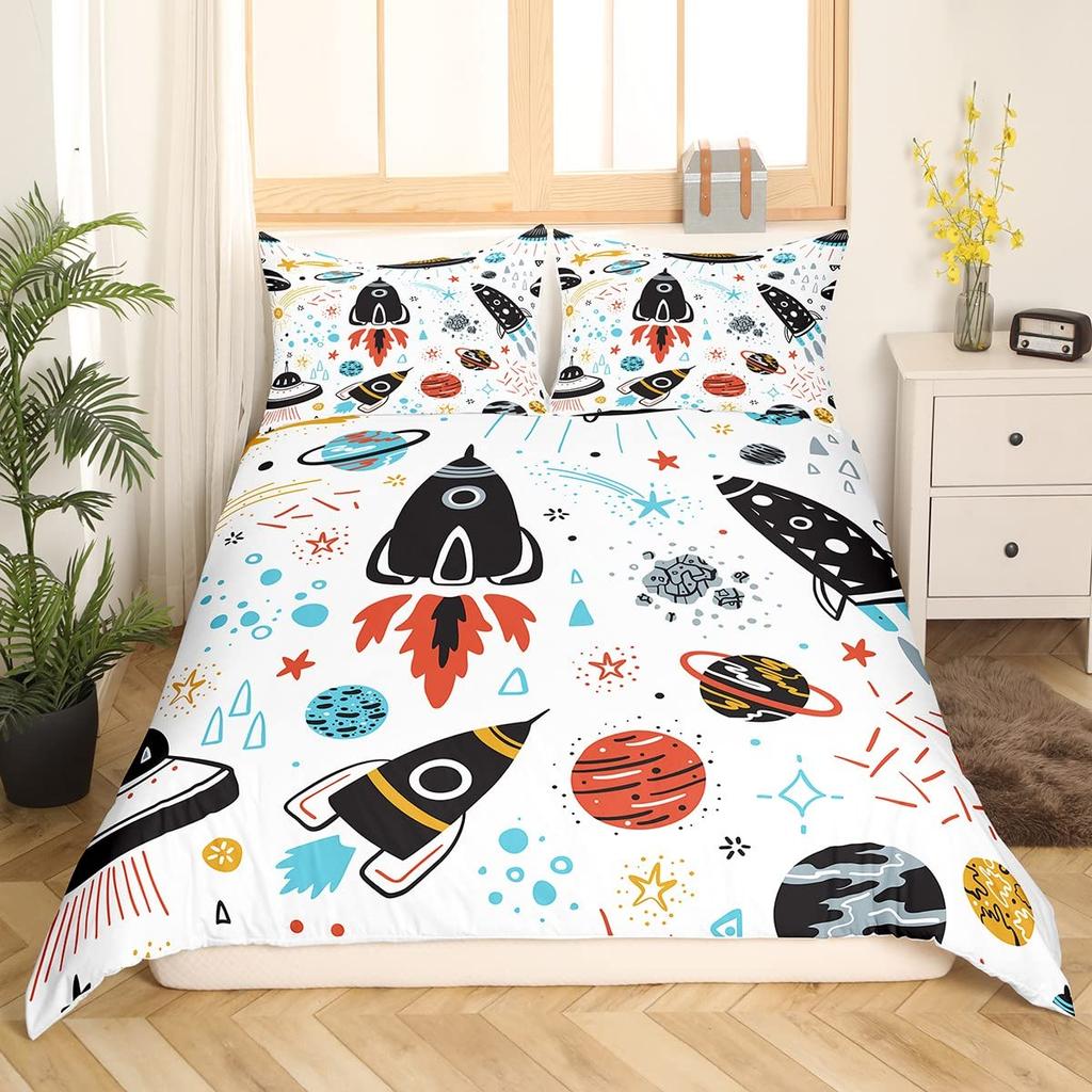 Comforter Cartoon Rocket Single Double Full Size For Kids Boys Girls Polyester Comforter Lightweight With