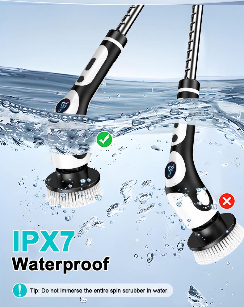 Multifunctional Wireless Electric Cleaning Brush with Digital Display, Voice Prompts, Long Handle, and IPX6 Waterproof.