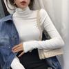 Elegant Threaded Turtleneck Base Shirt Women's Spring Vintage Underwear Thin Slim T-shirt Office Lady Heap Collar Casual Tops 2025 New