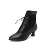 Women Victorian Pointed Toe Ankle Boot Fashion Pu Leather Lace Up Spliced Ladies High Heel Shoe Women Short Boot Plus Size Botas