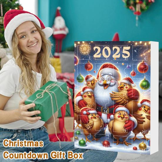 2025 Christmas Advent Calendar Chicken Ornaments 24 Days Countdown Calendar Christmas Tree Decoration 2D Acrylic Collectible Cartoon Chicken Set