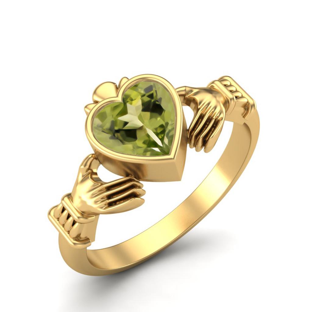Irish Claddagh 6mm Heart Peridot 925 Sterling Silver Gold Vermeil Solitaire Women Promise Ring