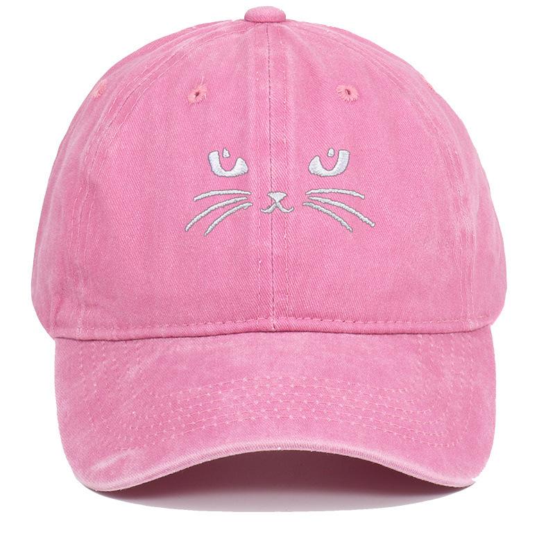 New Embroidery Cute Cat Washed Cotton Baseball Caps Casual Men Adjustable Peaked Cap Outdoor For Women Sunscreen Snapback Hat