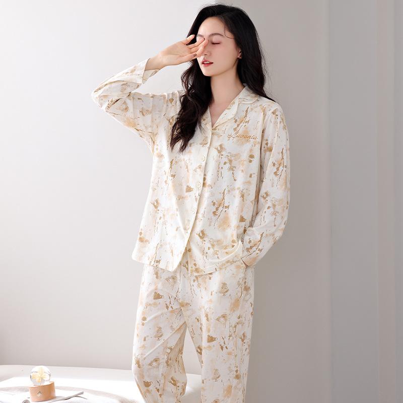 Pajamas Women'S Pure Cotton Cardigan Long-Sleeved Cotton High-End Loungewear Set