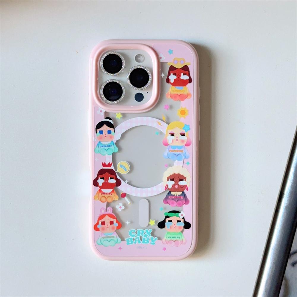 Korean Cute Cherry Girl Magnetic Stand Phone Case, suitable for iPhone 16 Pro 15 13 14 Pro Max, with stand, suitable for Magsafe