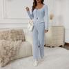 Women's 2 Piece Outfits Sets Ruched Long Sleeve Tops  Wide Leg Pants Tracksuit Sets