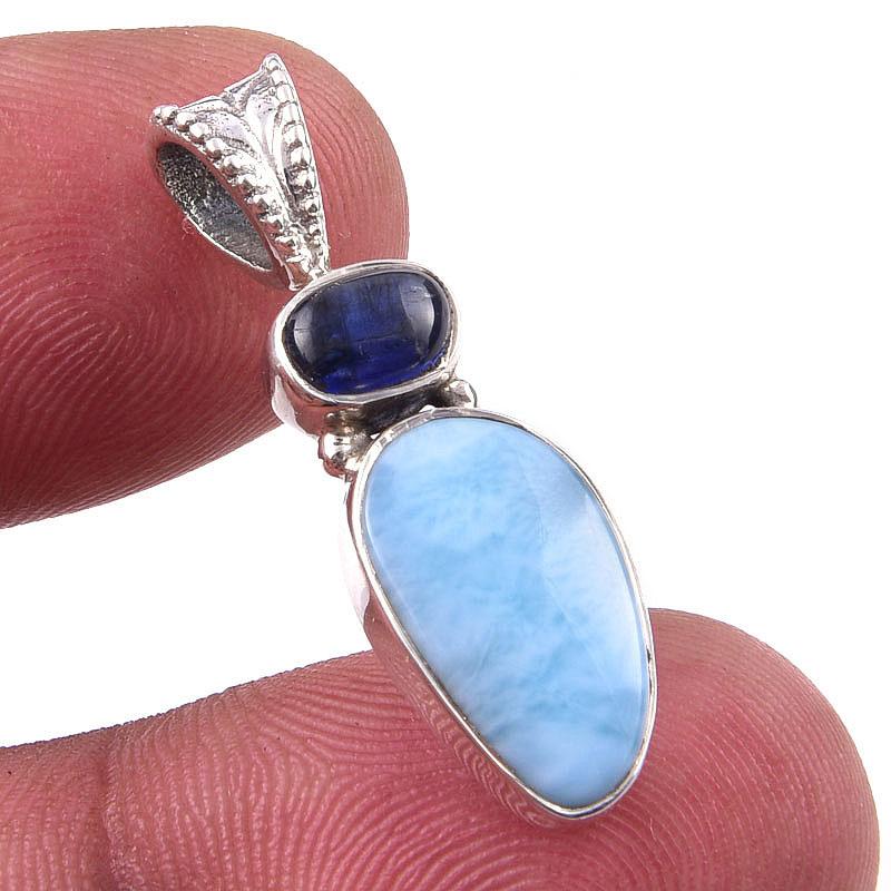 

Natural Republic Larimar, Kyanite 925 Solid Sterling Silver Pendant 1.25 p8b56