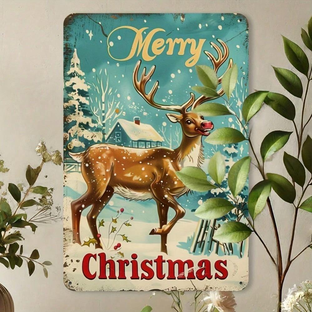 Retro Merry Christmas Tin Sign 12x8 Inch Rustic Holiday Wall Art Home Decor