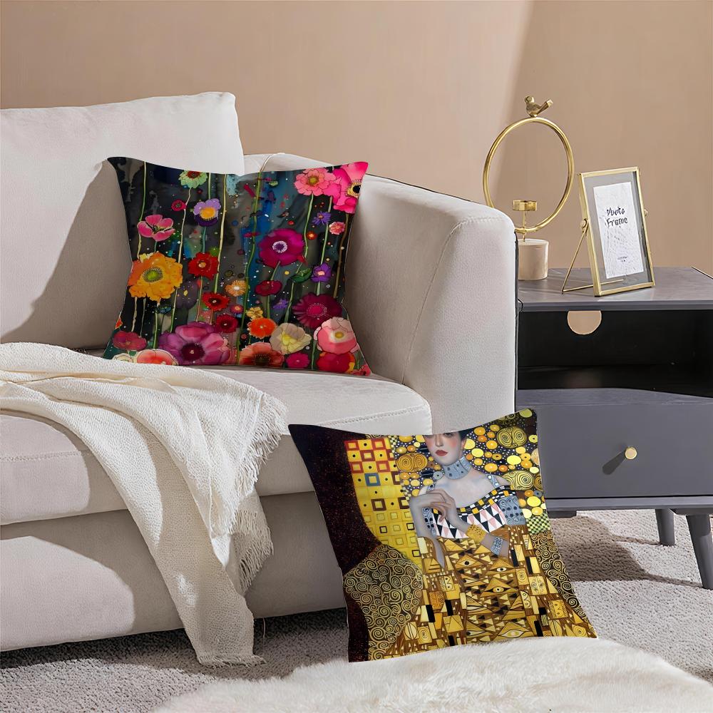 K-Klimt Kunst Meisterwerk Kissenbezug Überwurf Kissenbezug Versteckter Knopf Langlebiges Polyester Stuhlkissen
