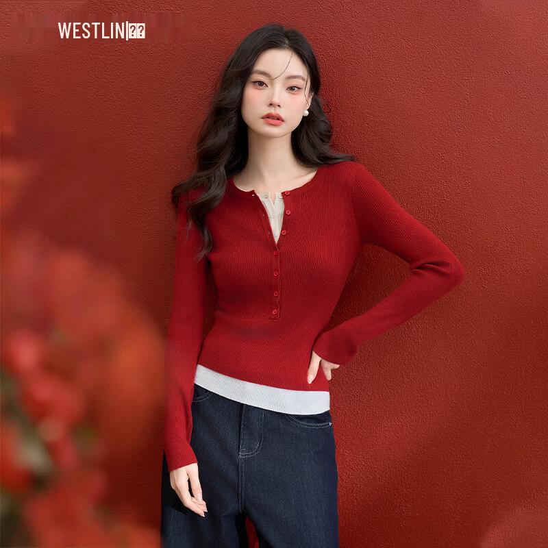 

Westlink Ancora Red Colorblock Faux Two-Piece Knit T-Shirt M