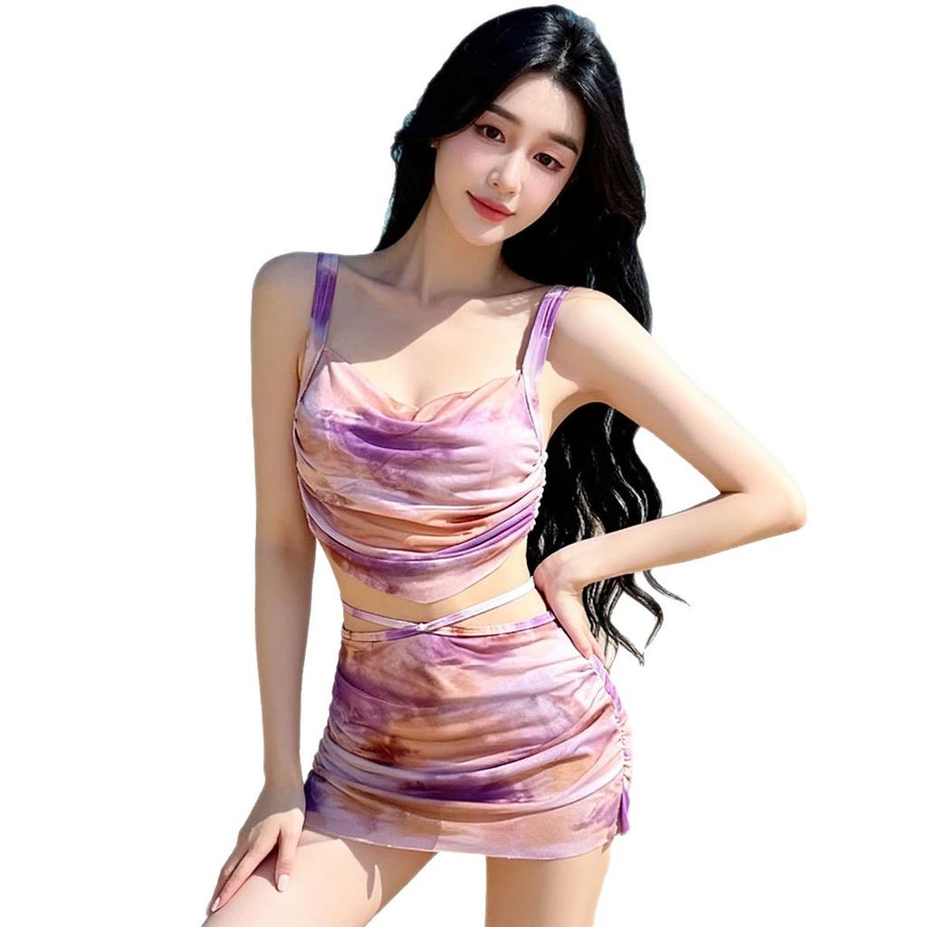 Swimsuit Women Soak In Hot Spring Retro Sweet Sister Small Breasts Gather Split Three-piece Set Girl Conservative and Thin To Cover the Meat Ins Wind