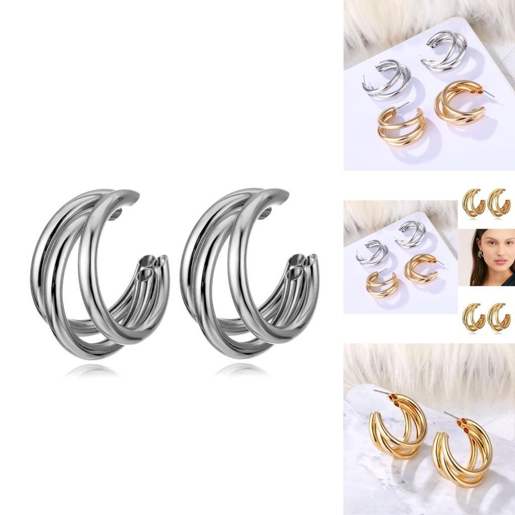 Fashionable Multi-layer Circle Geometric Earrings Trendy Alloy Asymmetrical Jewelry