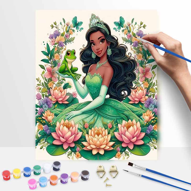 Disney Princess Tiana Frog Oil Paint Art Painting Kit Home Wall Decor Handmade Gift for Room Decor DIY Canvas Craft Set Painting Art