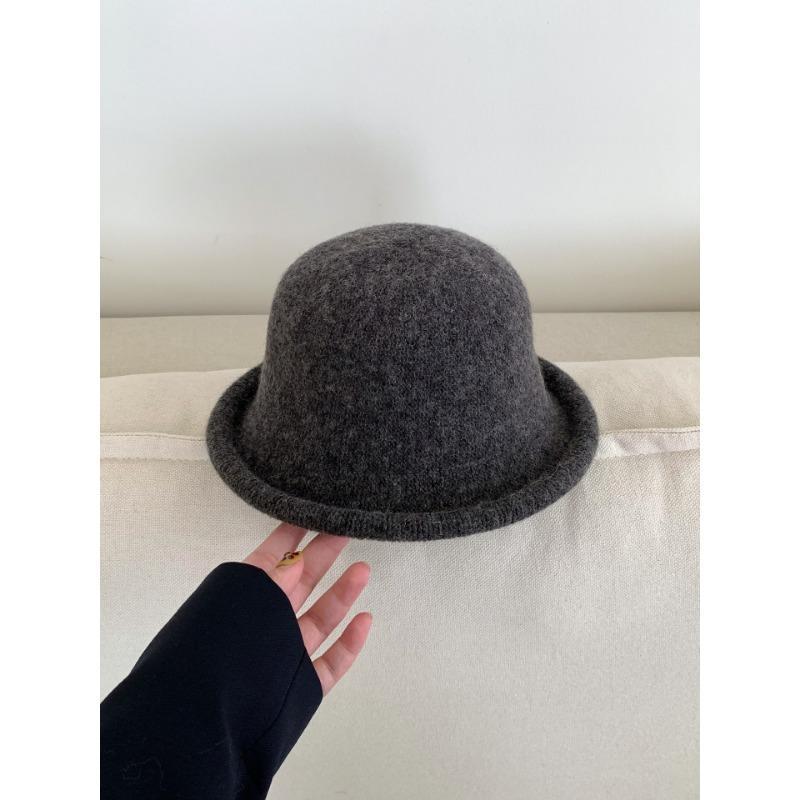 Solid Color Rolled Edge Wool Fisherman Hat Women's Autumn and Winter High End Hat Face Showing Top Hat Dome Casual Basin Hat