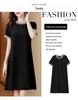 Elegant Plus Size Silk Midi Dress – Short Sleeve Round Neck for Stylish Mothers