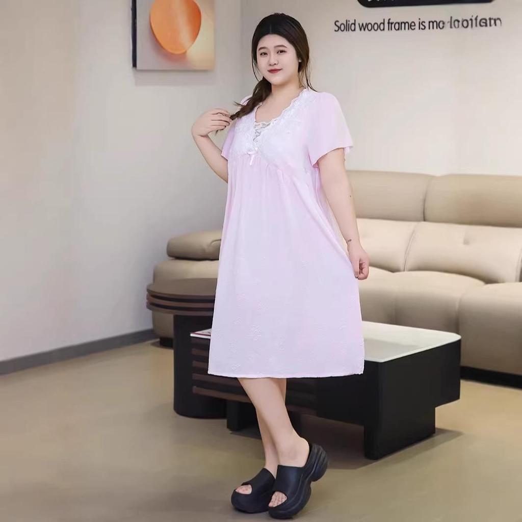 Summer 2026 Plus Size Women's French Home Wear Nightgown with Cool Touch and Chest Pads