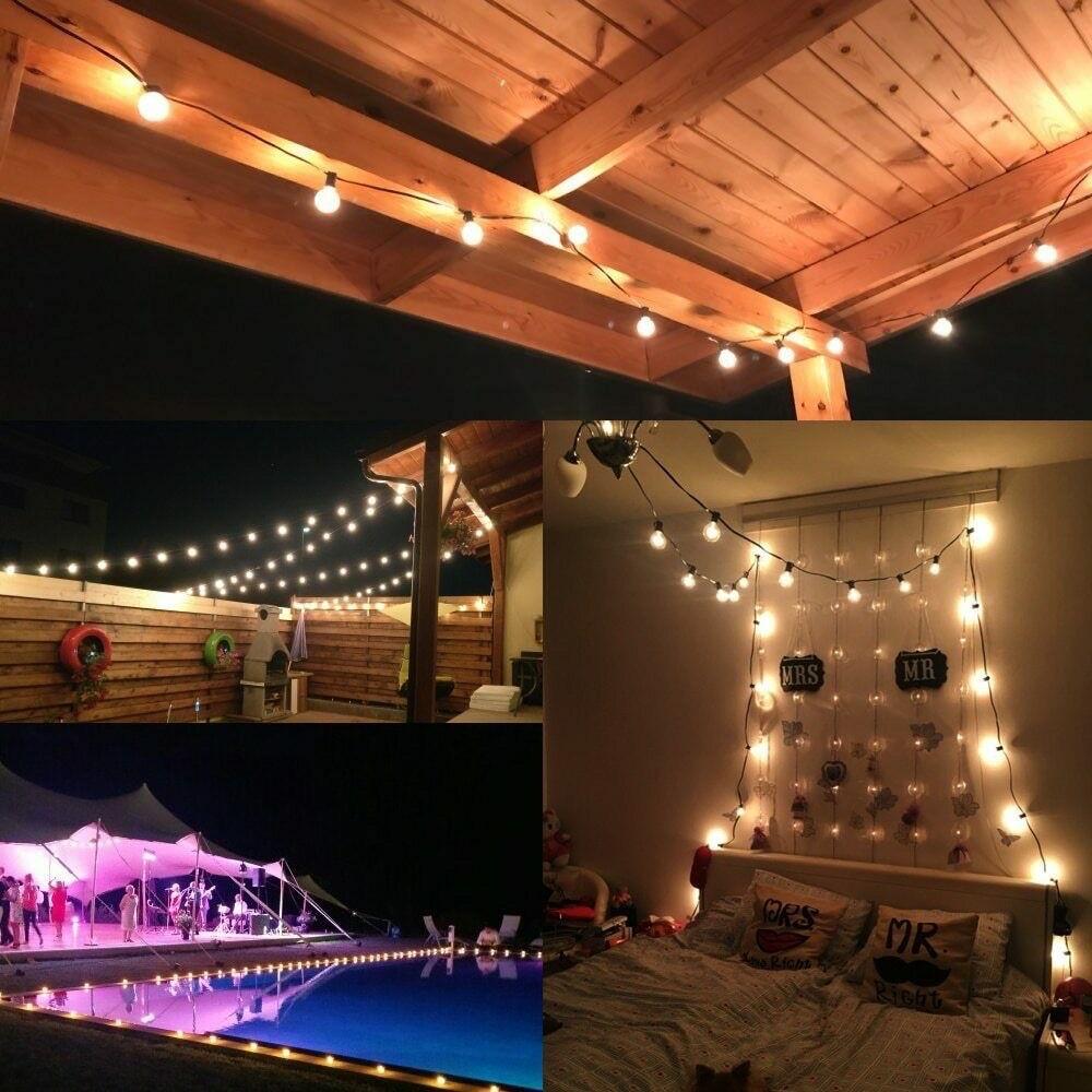 G40 String Lights with 25 Tungsten Filament Bulbs - Plug-In, Energy-Saving, LED, European/American/British Standard, Ideal for Courtyard Use.
