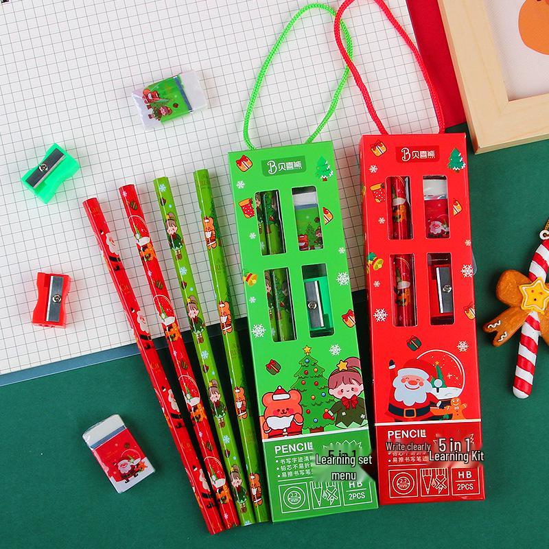 Children's Christmas Handbag 5-Piece Stationery Set - Ideal Holiday Gift for Students