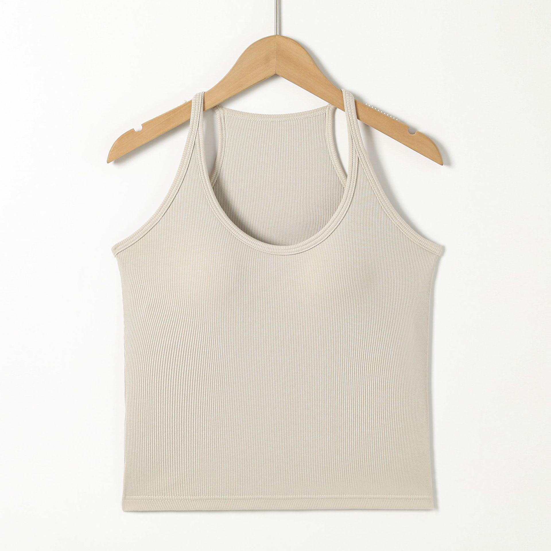 Korean Style Slim-Fit U-Neck Off-The-Shoulder Sleeveless Camisole for Women Large абрикосовый