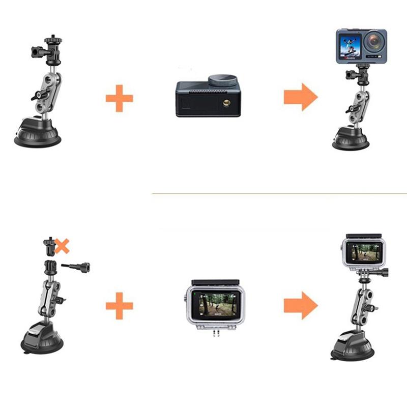Action Camera Dash Cam Phone Car Mount Car Suction Cup Phone Action Camera Holder 1/4 Inch For Gopro Insta360 Dji Action Camera
