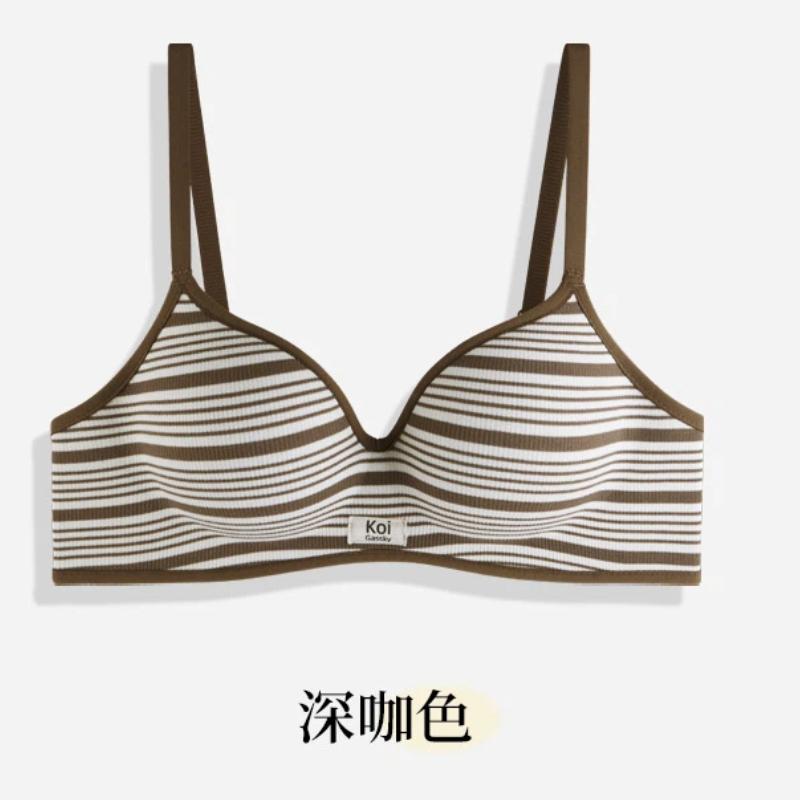 Red and White Striped Wireless Bra with Thin Straps and Small Logo