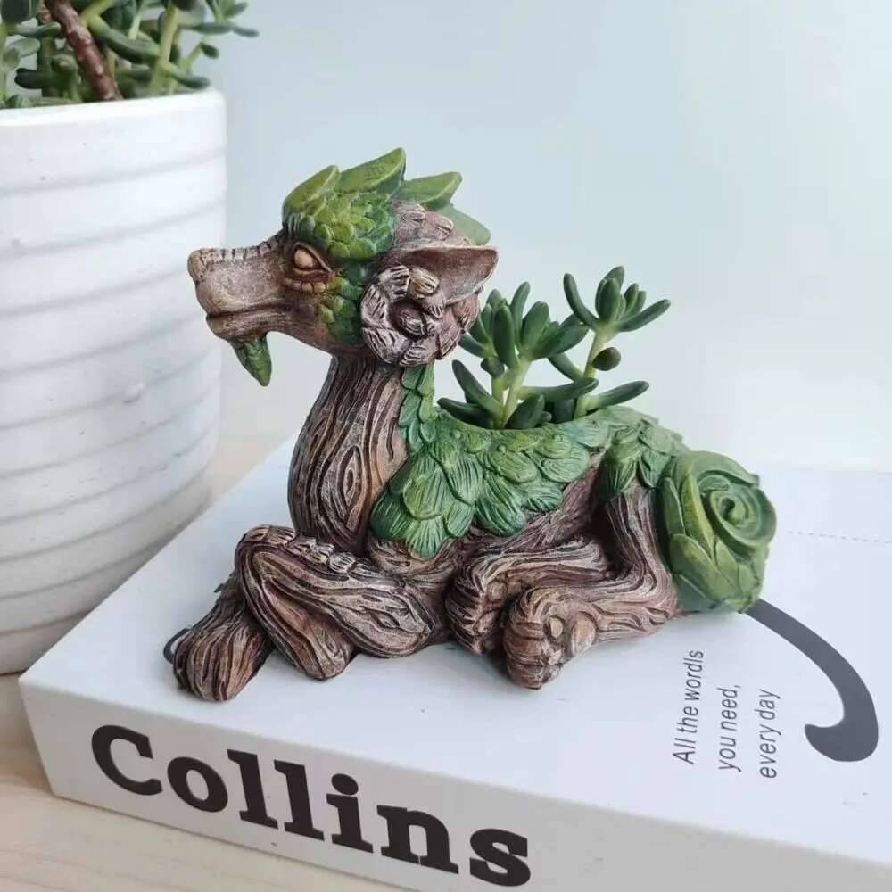 Creative Dragon Tree Succulent Planter, Garden Statue, Desktop Ornament Resin Gift Nature Lovers, Perfect For Friends And Family