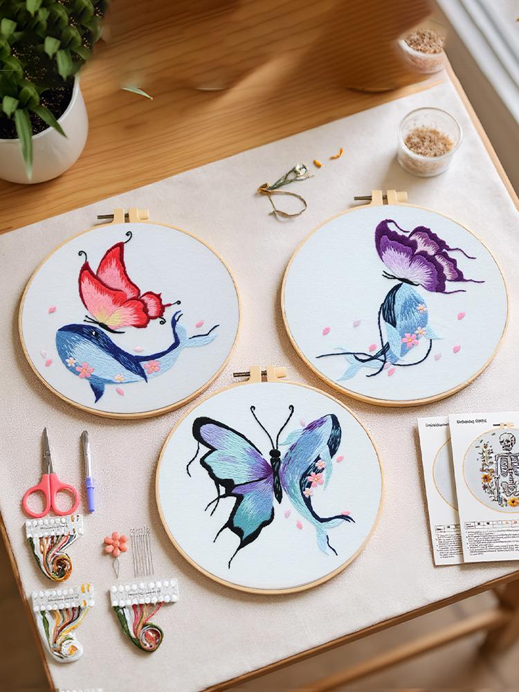 4 Pack Animal DIY Embroidery Kit with Embroidery Hoop Embroidery Starter Kit for Beginners Adults Hand Craft Lover Gift