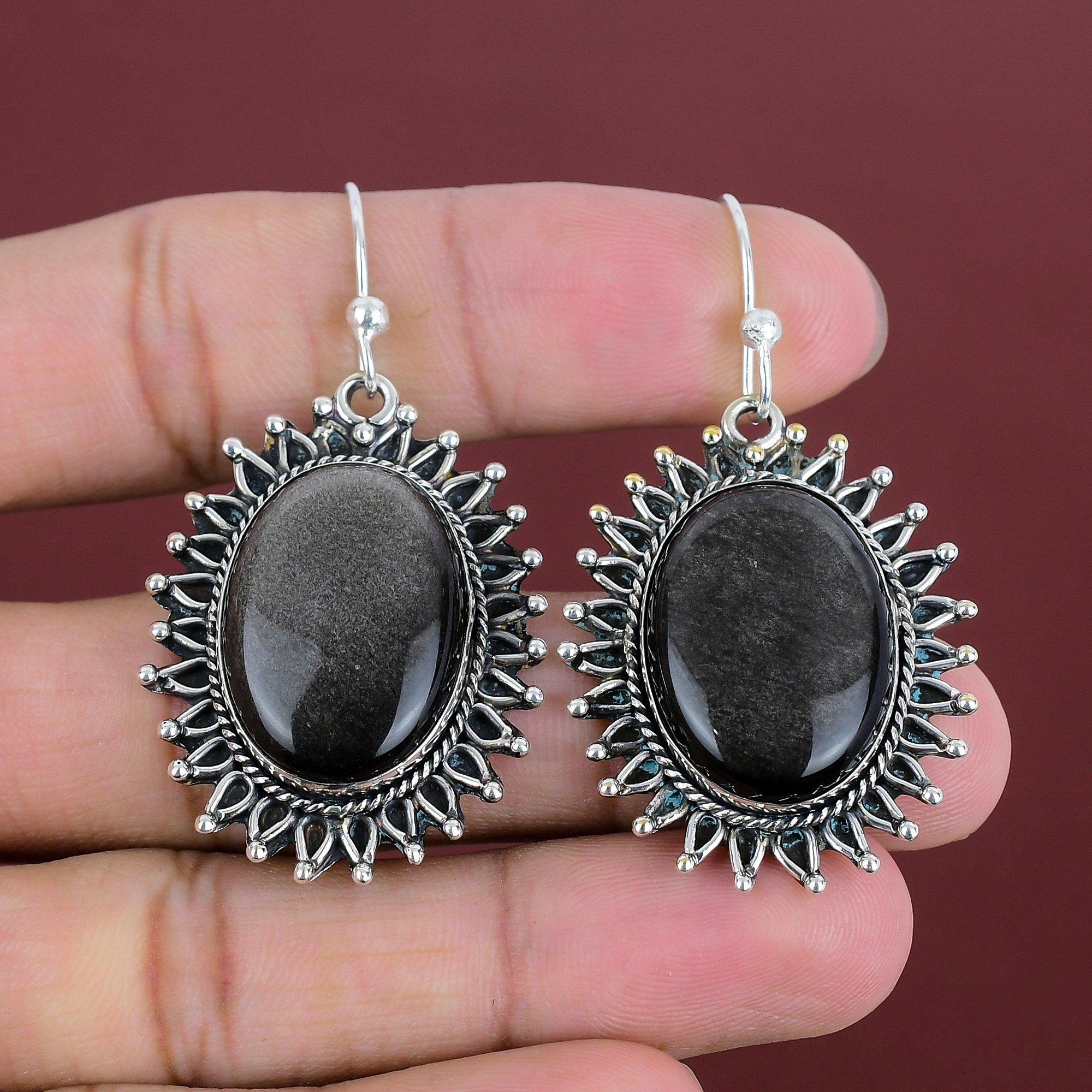 Silver Sheen Obsidian Earring Real Gemstone Earring 925 Sterling Silver Earring Unique Jewelry Handmade Earrings Gift For Her Silver Jewelry