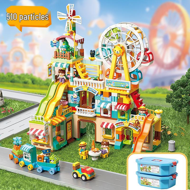 Rotating Windmill & Ferris Wheel Building Blocks Toy for Kids