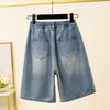 DIMANAF Plus Size Summer 2025 Casual Women Jeans Shorts Pants Loose Hole Basic High Waist Pants Elastic Waist