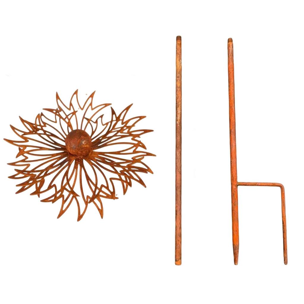 Metall-Gartenstecker Dekorativ für Außenbereich Rasen Hof Pflanzenhalter mit 3D-Blumendesign Rost-Finish Geeignet für Terrasse Balkon und Heimdekoration