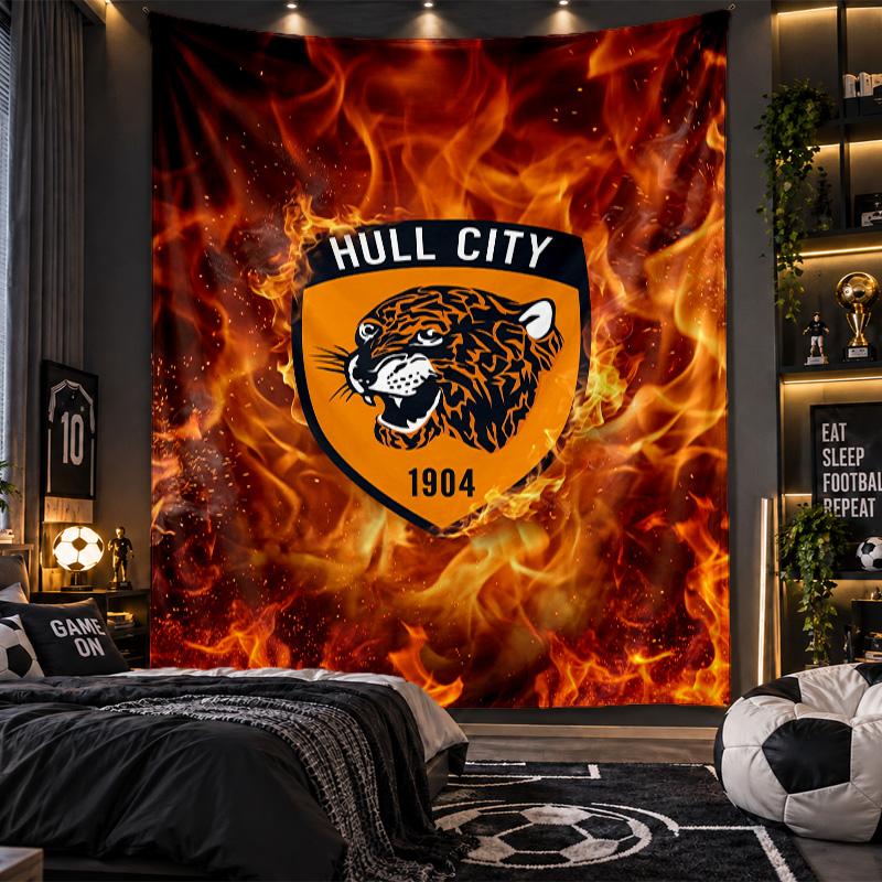 Nástěnná tapisérie s potiskem fotbalového klubu Hull City, látka pro obývací pokoj, ložnici, domácí dekorace