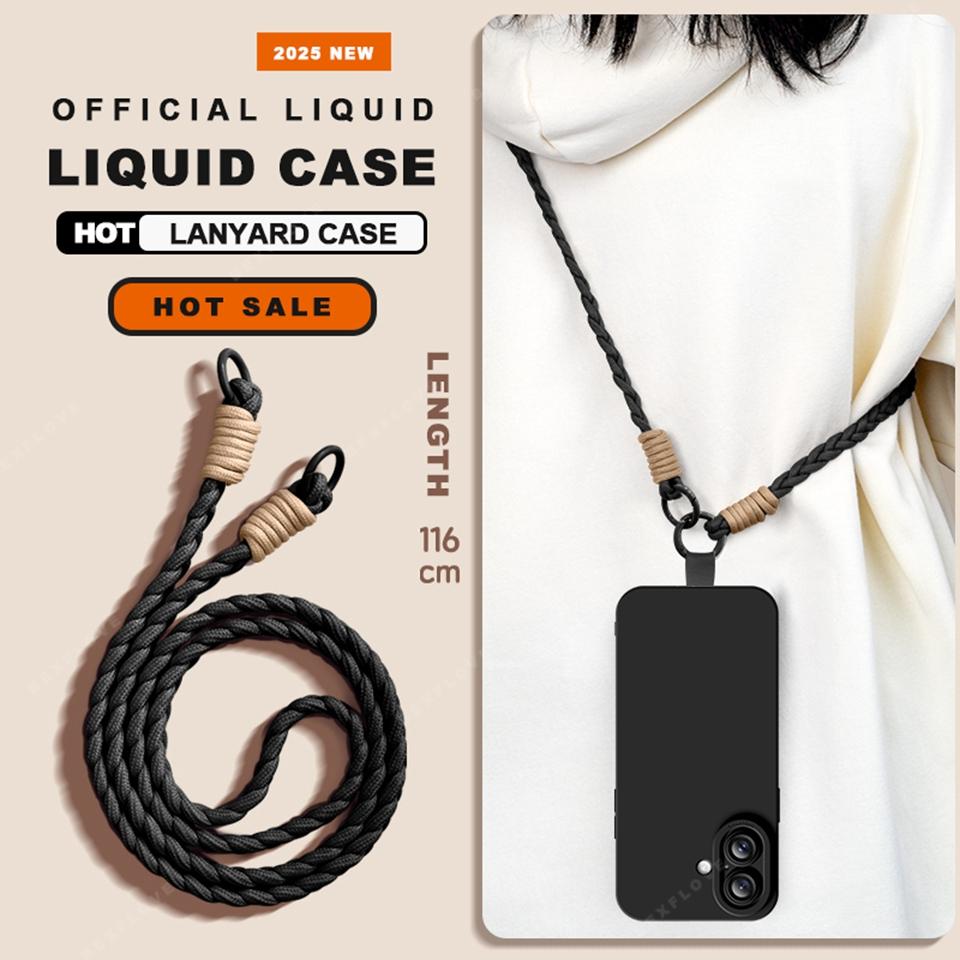 Silikonový kryt s tekutým popruhem pro iPhone 16E 16 14 15 Plus 12 13 Mini 11 16 Pro X XR XS Max SE Soft kryt na šňůrku na krk