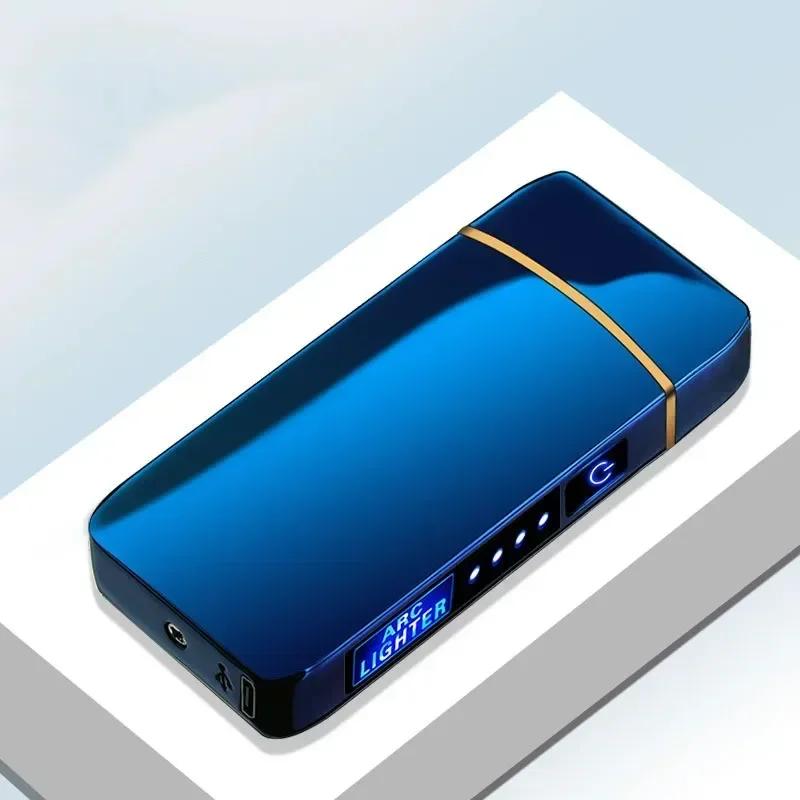 New Dual Arc USB Windproof Charging Windproof Electric Metal Lighter Dual Arc Flameless Plasma LED Power Display Touch Sensor