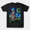 Men Black Print T-shirt Tabby Night No-Cut Transfer Paper Print Cotton Tshirt