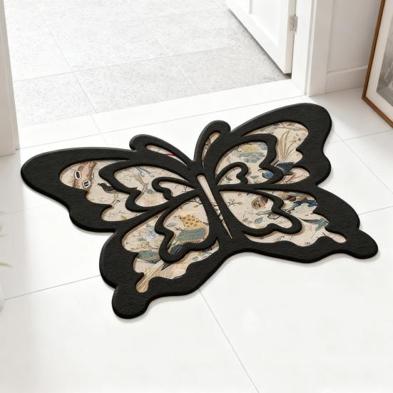 Floor Mat Butterflies Shape Water-Repellent Easy To Clean Bathroom Rug with Anti-Slip Base High-Density Diatom Ooze Bath Mat