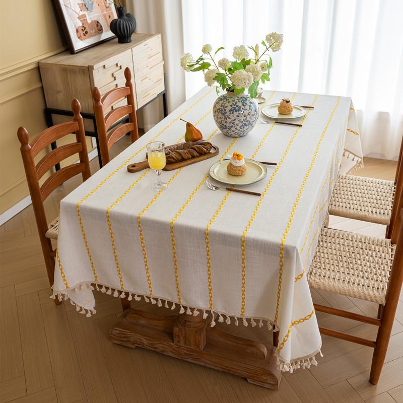 Polyester Jacquard Braid Striped Fringed Tablecloth Striped Lace Rectangular Coffee Table Table Cloth
