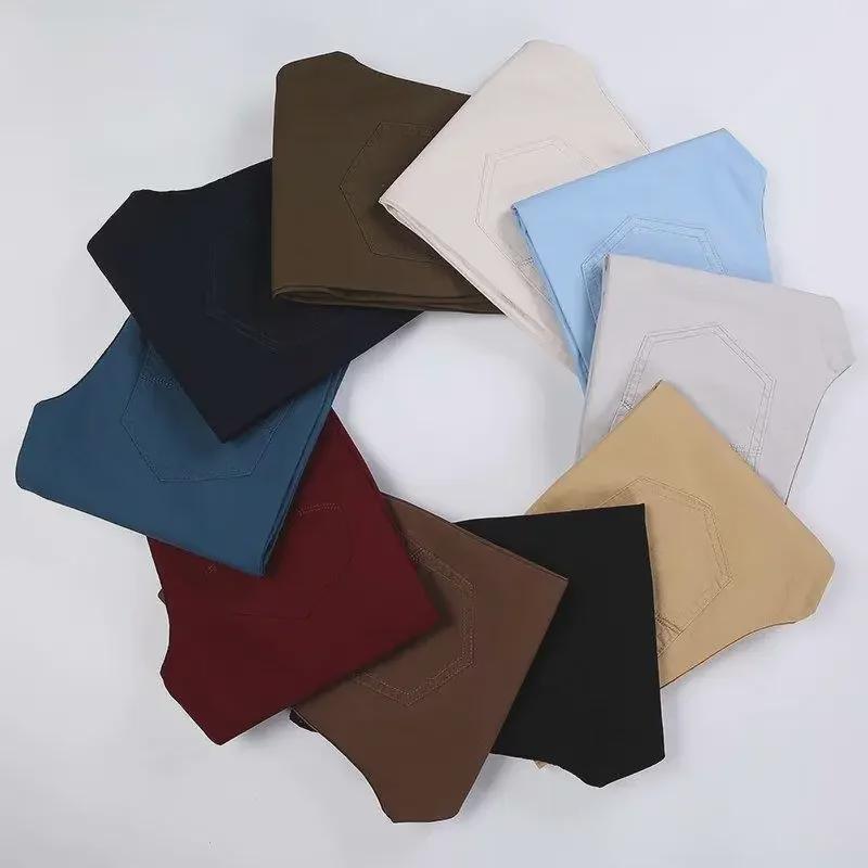 Pánské jarní/podzimní jednobarevné rovné kalhoty - Korejský styl, Slim fit, Velká velikost