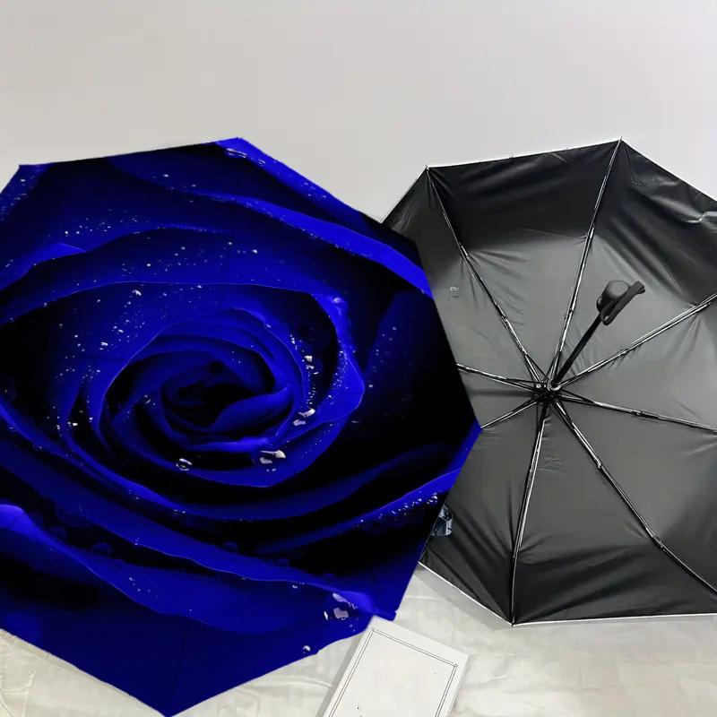 1PC blue rose Automatic Open/Close Umbrella with Windproof, 8-Rib Sturdy Canopy, Durable Ribs, Fashionable Design,1288a