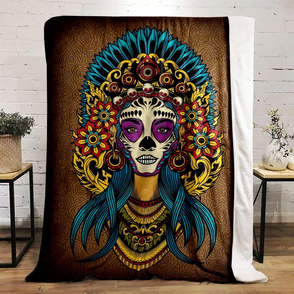 Sugar Skull Floral Blanket Printed Blanket for Living Room Bed Couch lunch break Soft Cozy Blanket for Friend's festival Gift